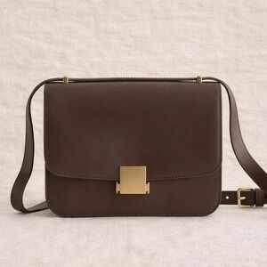 Quince Dark Brown Leather Shoulder Bag with Gold Hardware